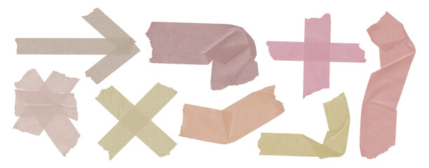 Torn Adhesive Tape Shapes Collection Wrinkled Washi and Masking Tape Pieces as Isolated Design Elements, Arrows, and Symbols