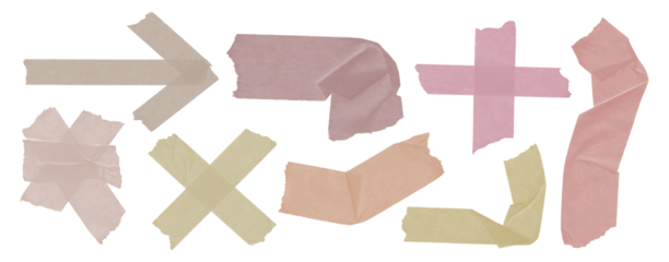 Torn Adhesive Tape Shapes Collection Wrinkled Washi and Masking Tape Pieces as Isolated Design Elements, Arrows, and Symbols