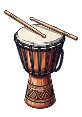 Vibrant Djembe Drum Illustration with Drumsticks for Musical Expression.