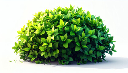 Obraz premium Low-poly round bush with faceted green polygons isolated on white background for modern 3D landscaping design, geometric foliage art, and digital garden visualization