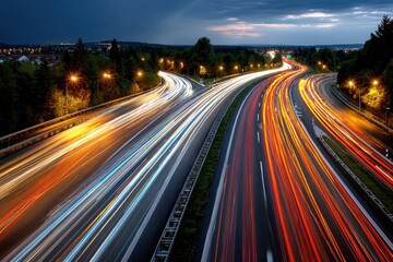 Obraz premium Highway Light Trails at Dusk with Dramatic Sky