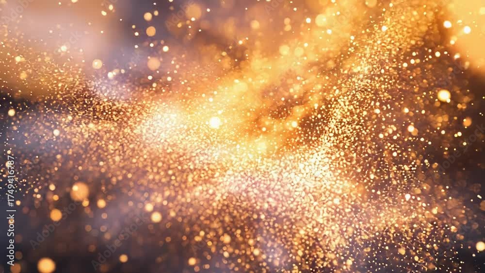 Wall mural golden glitter particles exploding creating bokeh light background