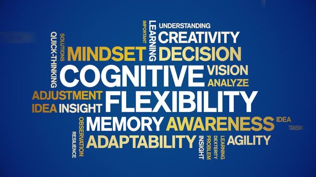 Cognitive Flexibility animated word cloud-text design animation tag kinetic typography seamless loop.