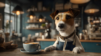 Jack Russell terrier barista coffee shop
