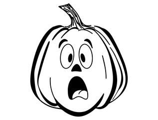 Surprised emotional Halloween pumpkin drawn in doodle style.