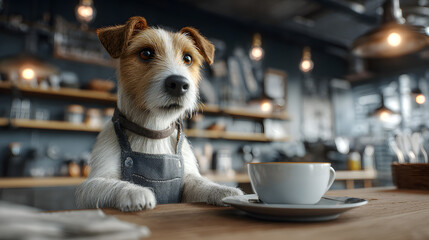 Jack Russell terrier barista coffee shop