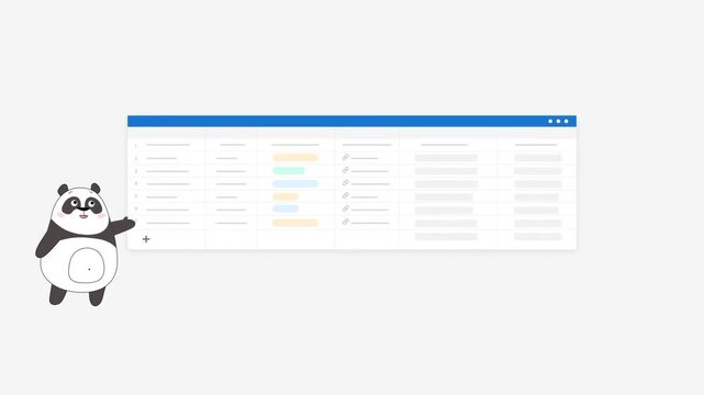 Animated digital spreadsheet with organized data and records, technology and management concept illustration