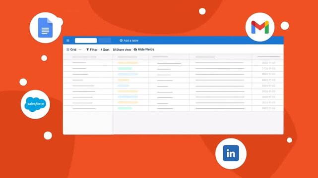 Animated dashboard of business email integration system with cloud service icons and digital workflow interface