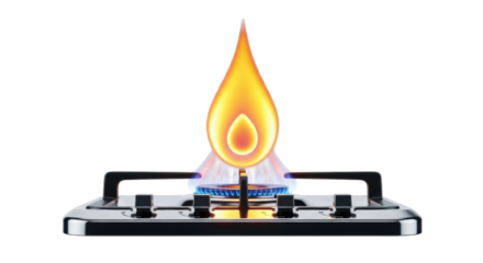 Isolated modern gas hob burning with flames, energy at home, efficient cooking, safety, heat