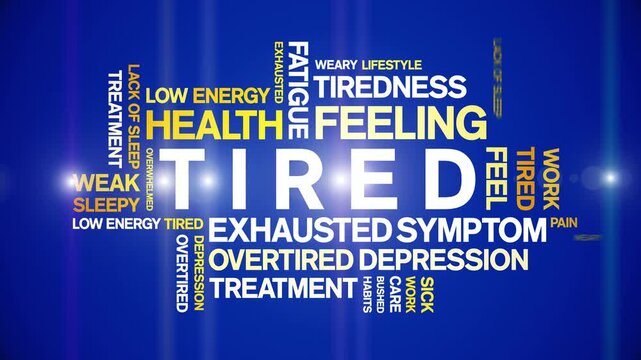 Tired animated word cloud-text design animation tag kinetic typography seamless loop.
