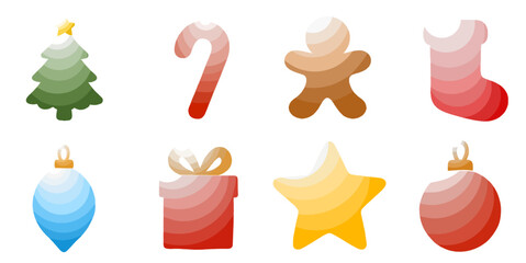 festive christmas icons with layered gradients on a transparent background
