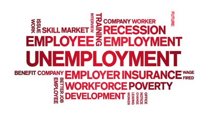 Unemployment animated word cloud-text design animation tag kinetic typography seamless loop.