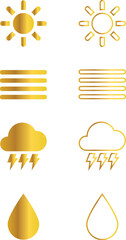 These golden weather icons provide a stylish, modern way to communicate climate predictions in your app or website. Perfect for sleek, user-friendly designs.