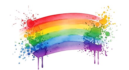 Watercolor Rainbow with Splatters - A Vibrant Symbol of Diversity and Hope.