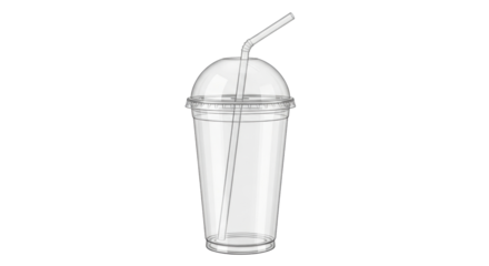 Isolated plastic cup with dome lid and straw for beverage, a modern drink container