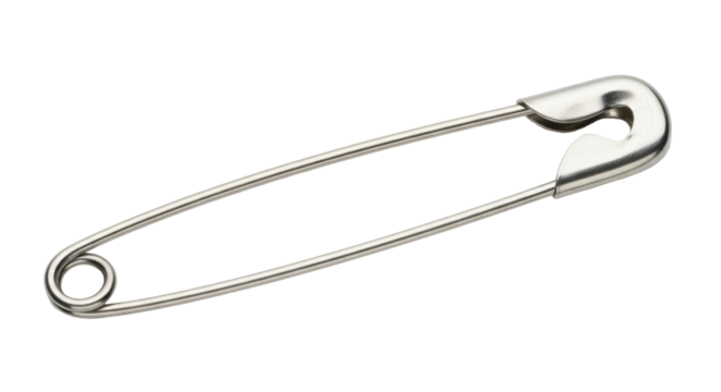 Isolated Metal safety pin on display used for garment sewing together or baby diapers