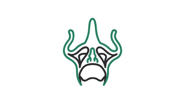 Abstract mask illustration with green and grey linework