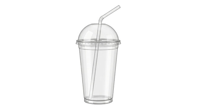 Isolated plastic cup with dome lid and straw for beverage, a modern drink container