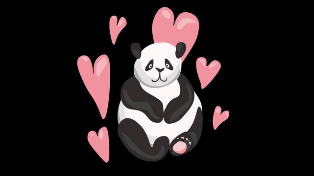 Motion video with a panda and emotions. Animation with an animal in vector graphics.