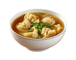 Fototapeta premium Comforting bowl of traditional chinese wonton soup. This delicious appetizer with savory dumpling and clear broth makes perfect meal. classic food dish