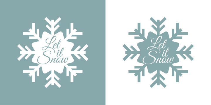 Tiempo de Navidad. Logo con palabra en texto manuscrito let it snow en copo de nieve para tarjetas y felicitaciones