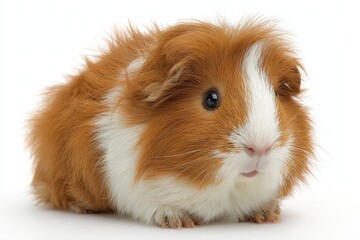 Long Hair Guinea Pig. Peruvian Rodent. Studio Pet with Brown and White Fur