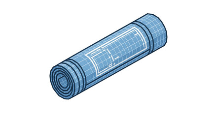 A rolledup blueprint with a grid pattern and white lines