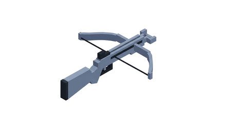 Isometric view of a gray crossbow with a black mechanism