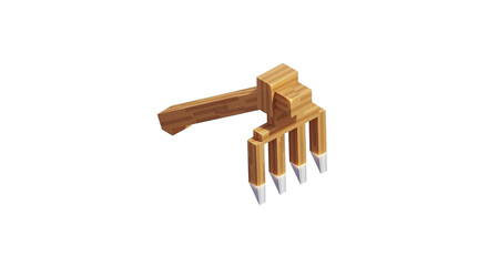 A wooden rake with white tips on a black background