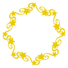 Logo con silueta de estrellas con filigrana caligráfica. Corona circular con florituras de color amarillo para tarjetas y felicitaciones de Navidad 
