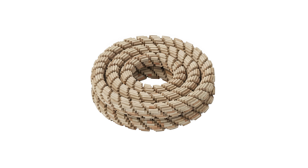 A coiled rope made of lightcolored blocks on a black background