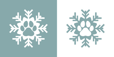 Tiempo de Navidad. Logo pet friendly. Copo de nieve con zarpa de perro o gato para su uso en felicitaciones y tarjetas © teracreonte