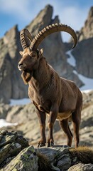 Majestic Alpine Ibex Standing Proudly in the Swiss Alps.