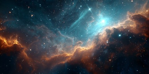 Fototapeta premium Stunning Cosmic Scene with Bright Stars and Nebulae in Deep Space Creating a Mystical Atmosphere of the Universe