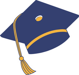 Dark Blue Graduation Cap with Yellow Tassel and Trim on White Background academic cap mortarboard