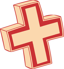 3D Red and Beige Plus Sign with Shadow Effect addition math
