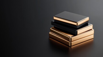 Stack of Elegant Black and Gold Boxes, Perfect for Luxury Product Packaging, Gifts, and High-End Branding, Dark Background, 3D Render