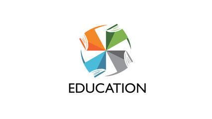 Abstract education logo with colorful books arranged in a circle vector design for schools and learning centers isolated on white background