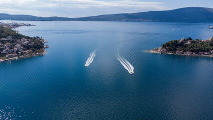 Obraz premium Kotor Bay, Montenegro — Aerial Drone View of Mountains and Beautiful Nature