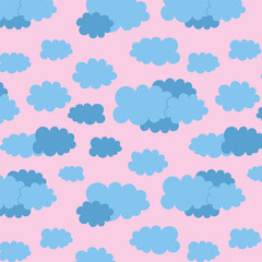 Seamless vector background with blue clouds, pastel dreamy tones for children’s design and wrapping paper.