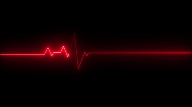 Glowing neon heartbeat and pulse rate animation. EKG monitoring in an emergency. Loop able medical heartbeat signal animation. Ideal for healthcare apps, cardiology infographics. 4k