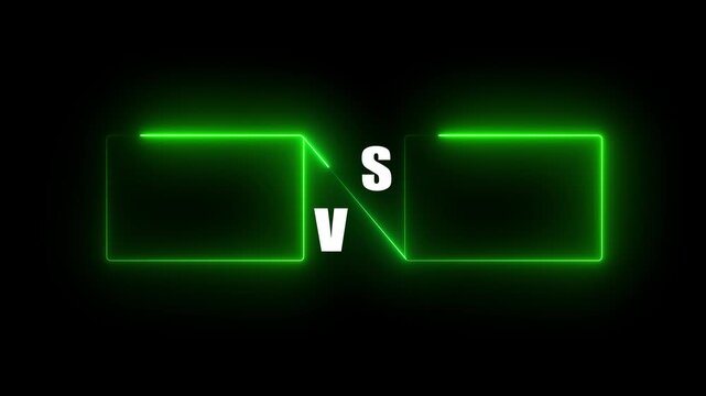 Futuristic Green Neon VS Battle Frame Animation with Glowing Light Boxes and Dark Background, Modern Cyber Gaming Interface for Competition and Comparison Visual 4K Video
