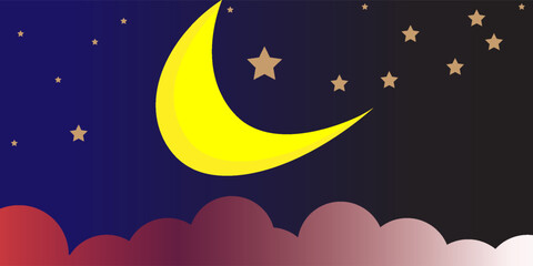 Fototapeta premium Night sky moon and stars vector background Illustration