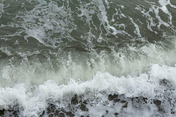 beautiful wave on sea at storm. close up