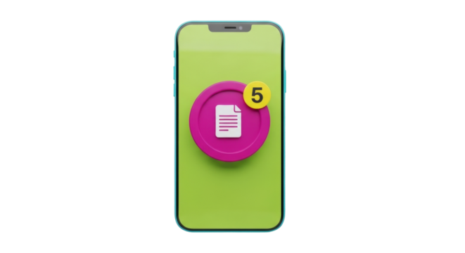 Isolated smartphone displaying new documents notification, mobile phone app interface mockup