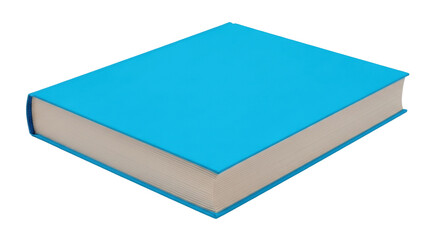 Isolated hardcover book in bright blue stands ready for learning reading and imagination