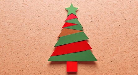 Artistic minimalist Christmas tree crafted from colorful paper ribbons, celebrating holiday spirit with clean design and festive charm.