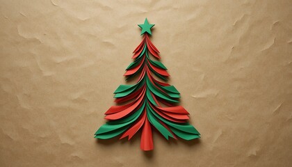 Artistic minimalist Christmas tree crafted from colorful paper ribbons, celebrating holiday spirit with clean design and festive charm.