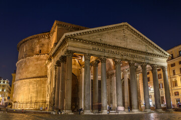Pantheon illuminated at night, Italy, Rome