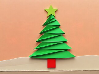 Artistic minimalist Christmas tree crafted from colorful paper ribbons, celebrating holiday spirit with clean design and festive charm.